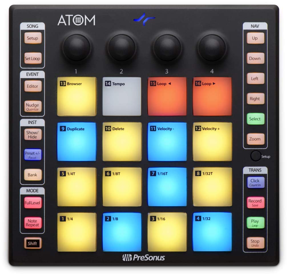 PreSonus ATOM MIDI Pad Controller - Portable Music Production & Performance Controller with Studio Headphones for Beat Making, DJing & Home Recording