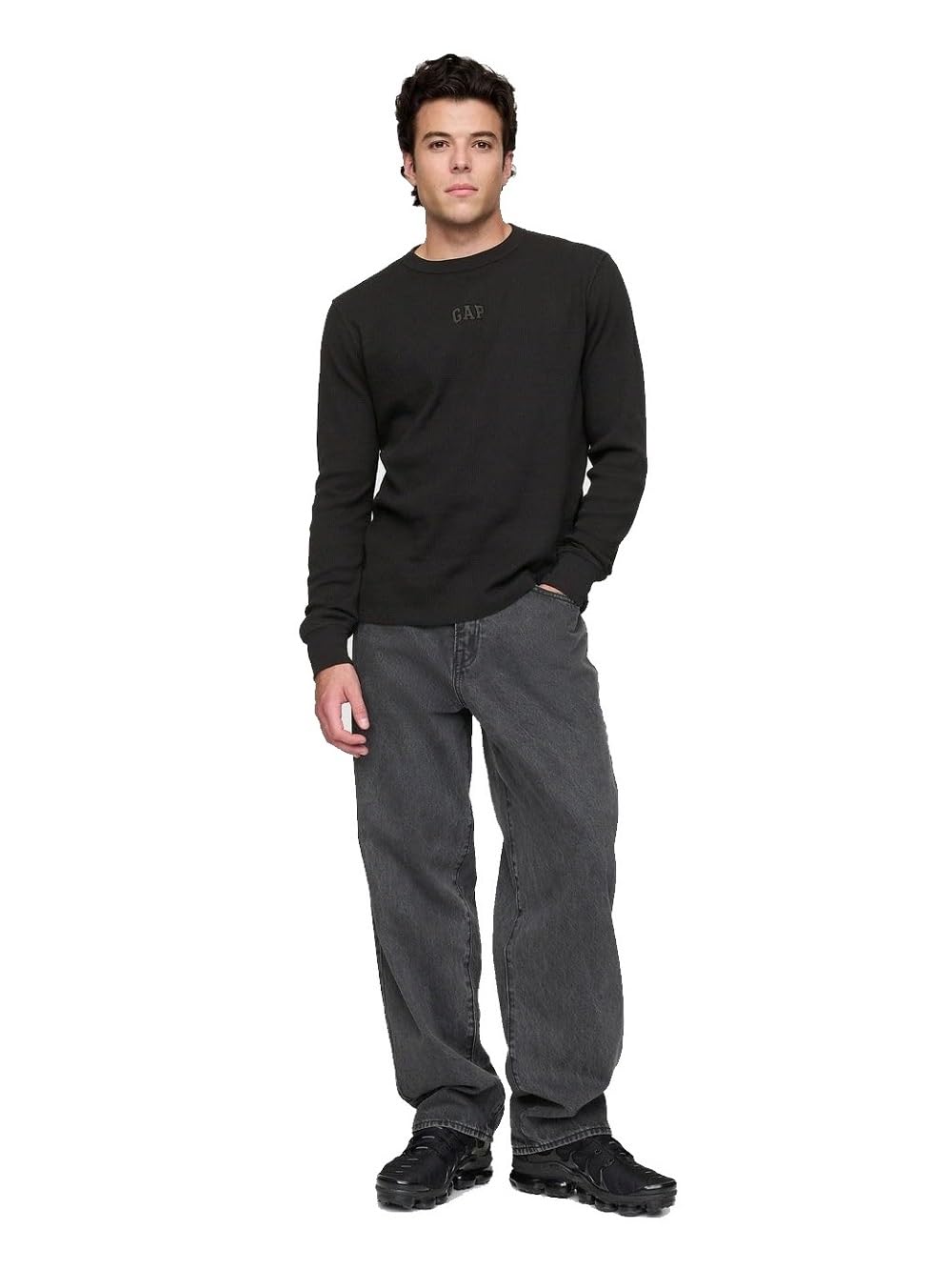 GAP Men's Long Sleeve Logo Waffle Crewneck T-Shirt - Soft Cotton Casual Shirt for Everyday Wear, Work & Outdoor Activities
