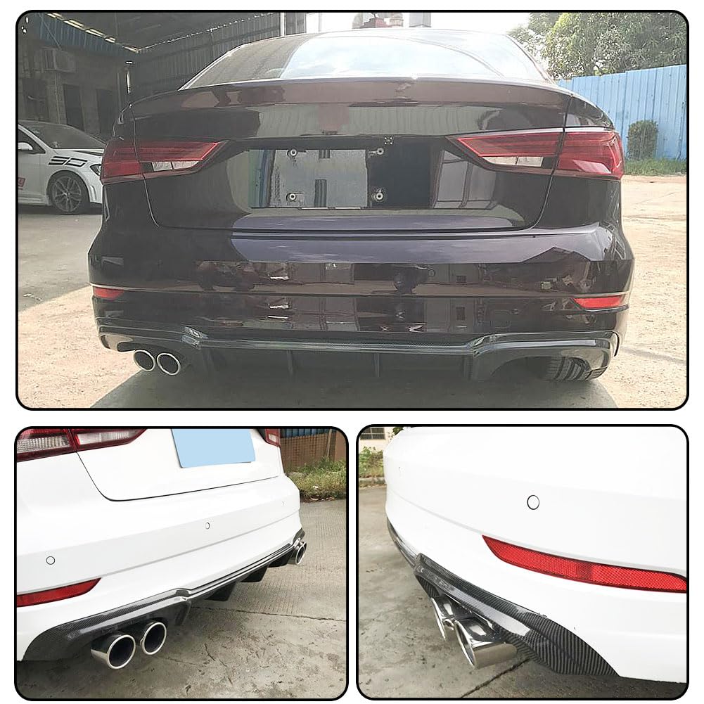 Carbon Fiber Rear Diffuser for Audi A3 S-Line & S3 Sedan 2017-2018 | Lower Bumper Lip Spoiler Body Kit | Enhances Aerodynamics & Sporty Look | Perfect for Car Enthusiasts & Performance Upgrades