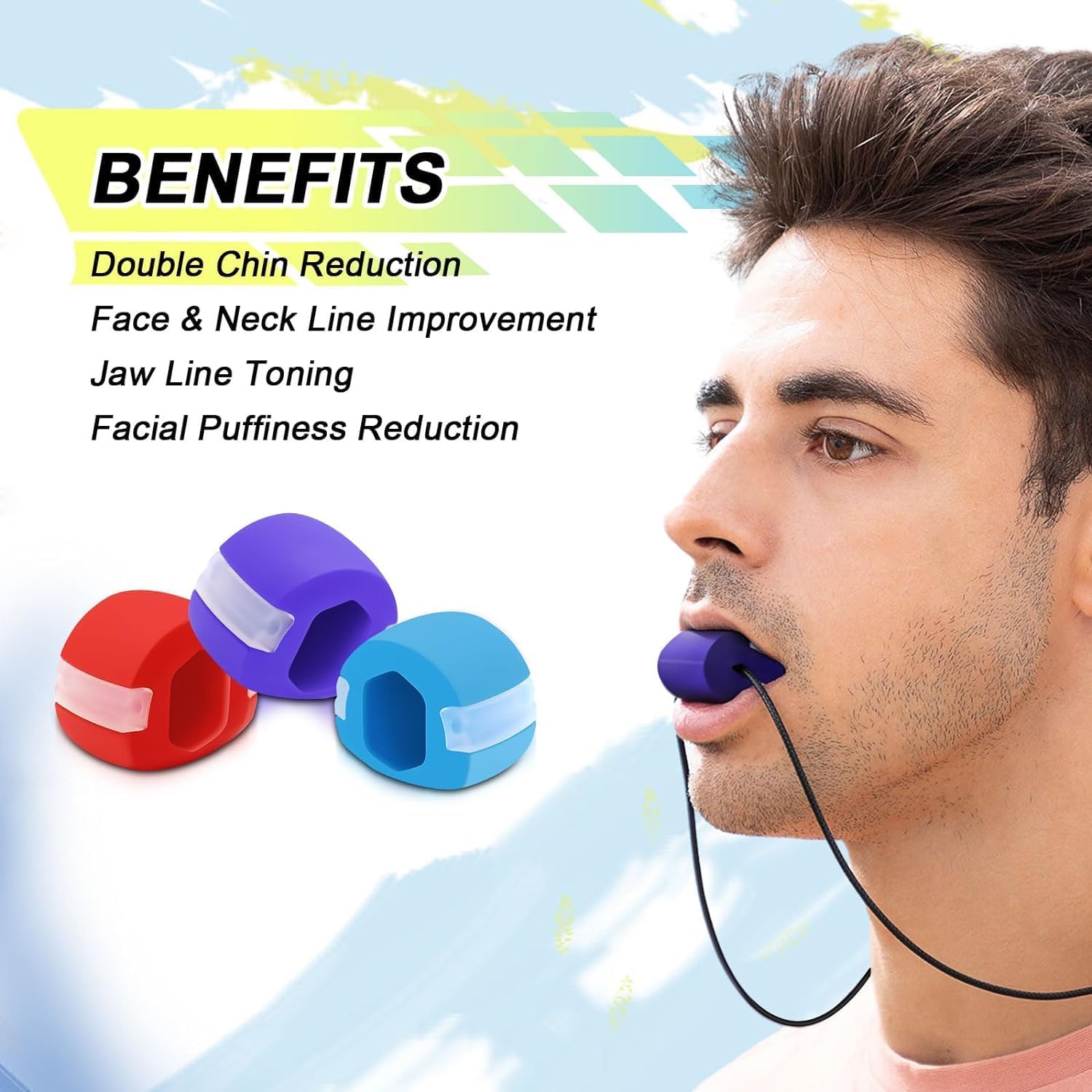 Premium Jawline Exerciser for Men - Slim & Define Face, Neck & Jawline - Facial Muscle Strengthener - Stress Relief & Chiseled Look - Blue | Home Gym, Office Workout & Travel Fitness Tool