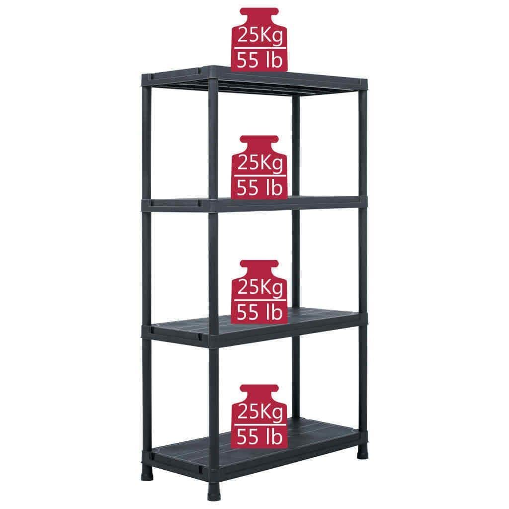 Heavy Duty Plastic Storage Shelf Rack - 220.5lb Capacity, 54.3