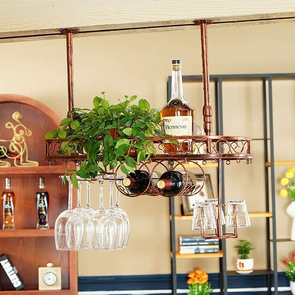 Vintage Industrial Wine Rack - Wall Mounted Hanging Wine Glass & Bottle Holder, European Style Loft Decor, Easy Install for Kitchen, Bar, Dining Room & Home Storage