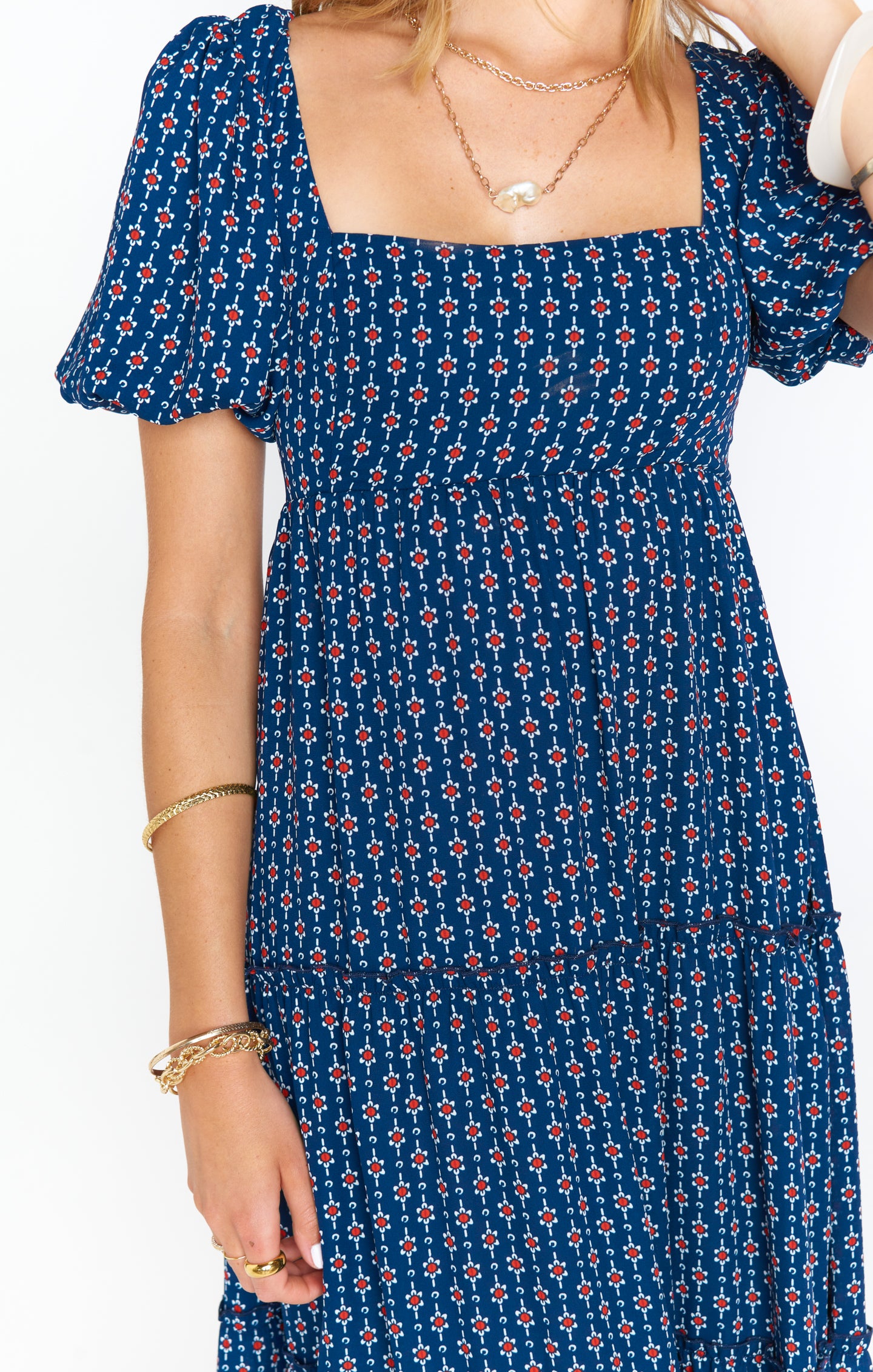 Linds Women's Midi Dress - Floral Print Short Sleeve Summer Casual Dress for Beach, Party & Vacation | Red White Multi Color