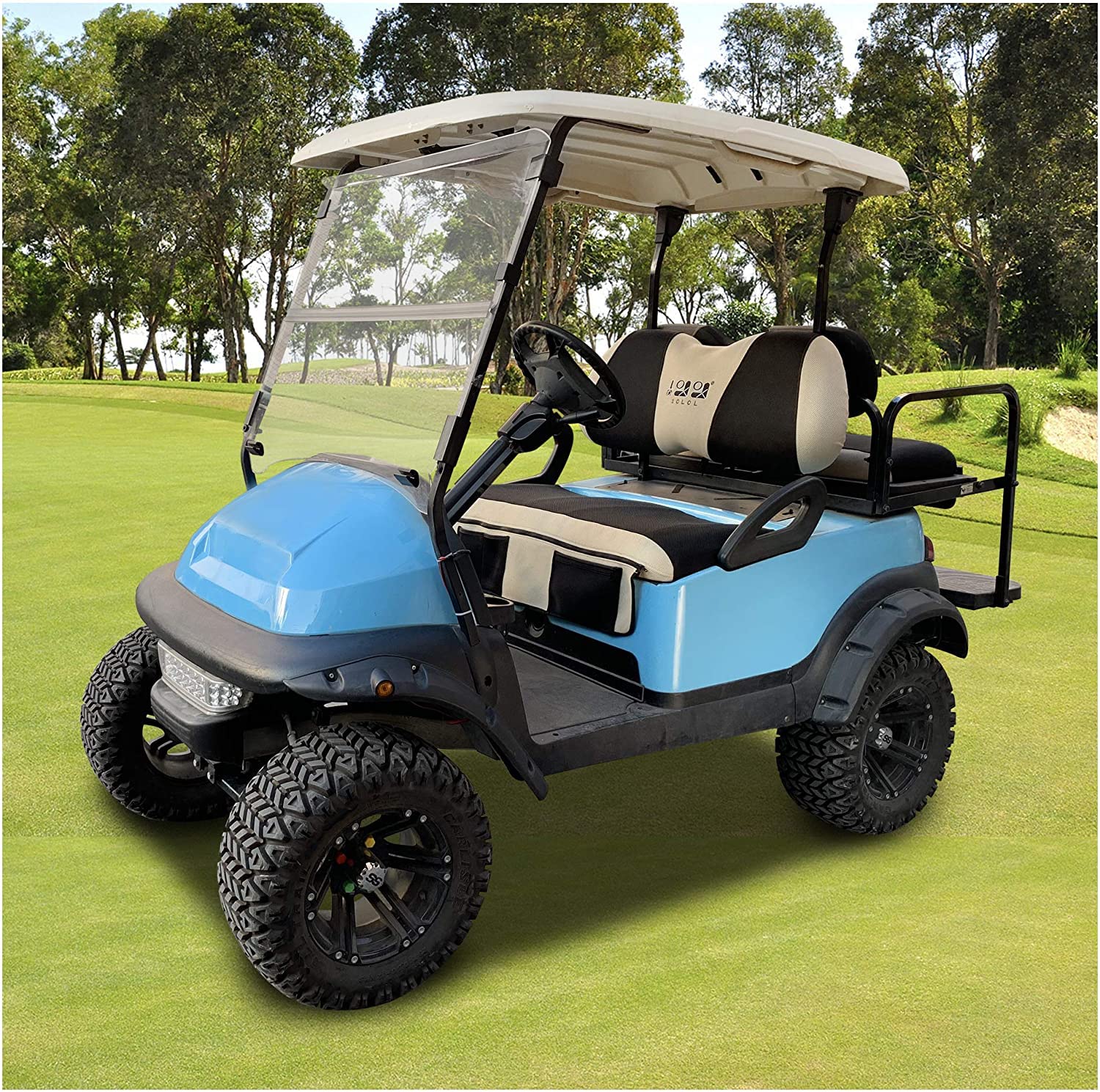 Breathable 10L0L Golf Cart Seat Cover for Yamaha & Club Car Precedent Front Seat - Polyester Mesh Fabric Seat Covers, Towel & Blanket (Gray/Black/Red) - Perfect Golf Gift & Accessory for Outdoor Comfort & Protection