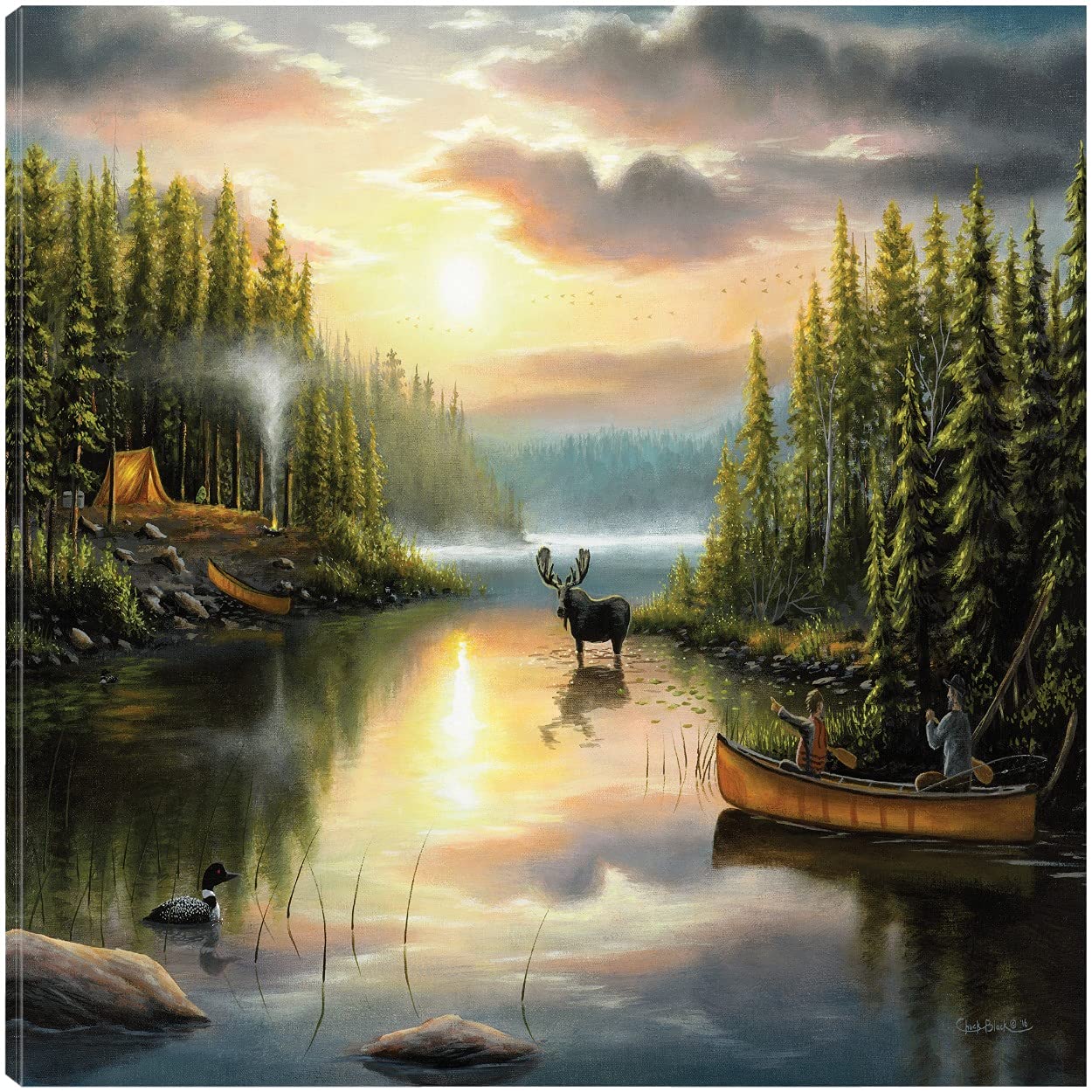 Chuck Black Fine Art Canvas - 'Memories With Dad' Wall Decor for Living Room, Bedroom & Office - 22x22 Inch Ready-to-Hang Painting - Perfect for Family Spaces, Gifts & Home Interior Design