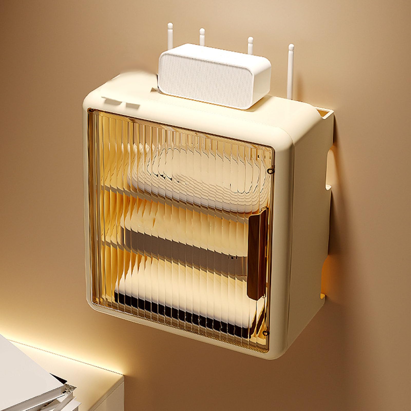 Jerliflyer Wall Mounted Router Storage Box - Large Wireless Router Organizer with Cable Management for Office & Home Network Setup | Perfect for Hiding Modems, Routers & Cables in Living Room, Bedroom or Workspace