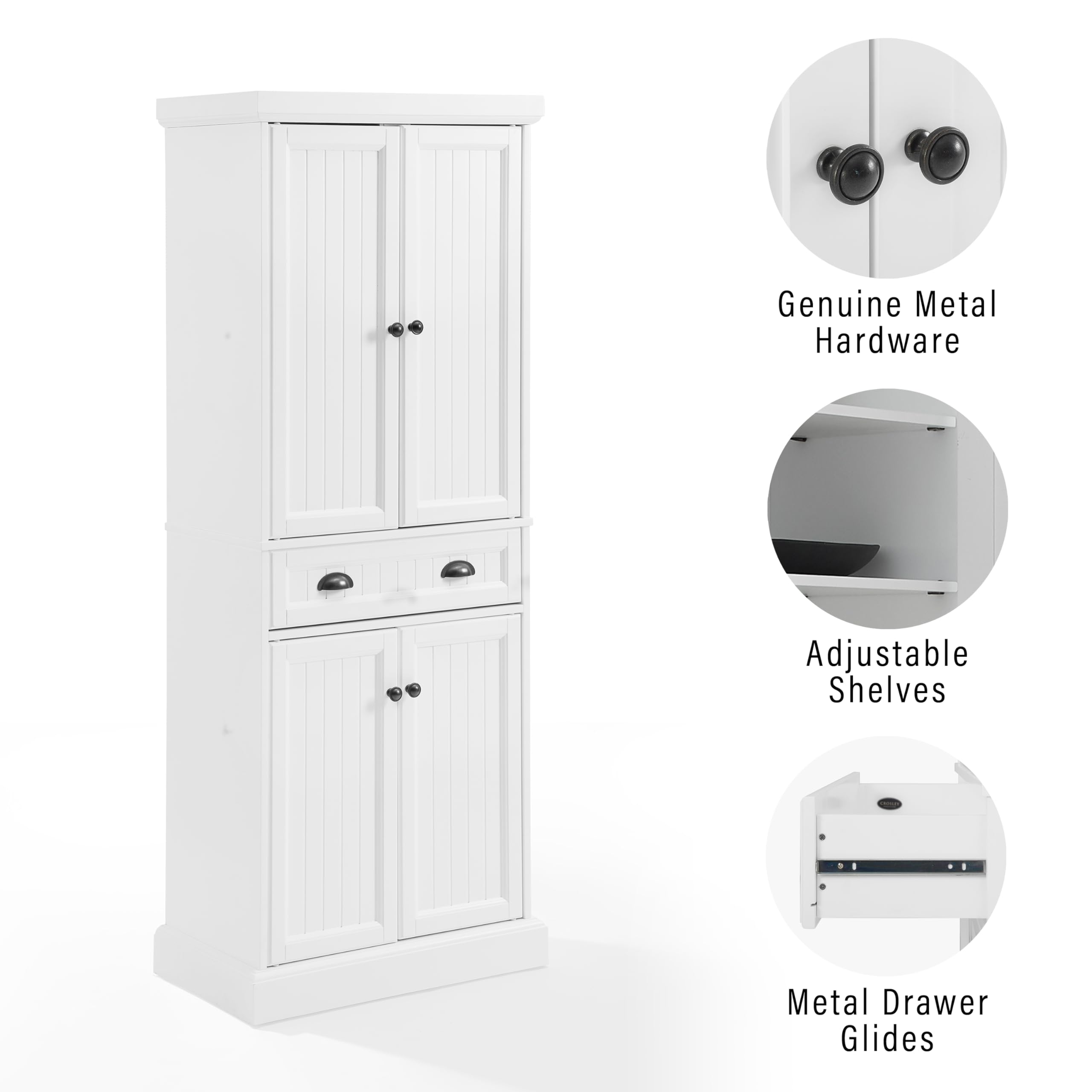 Crosley Shoreline Coastal Pantry Storage Cabinet with Adjustable Shelves - White Kitchen, Dining & Laundry Room Organizer for Home Storage Solutions