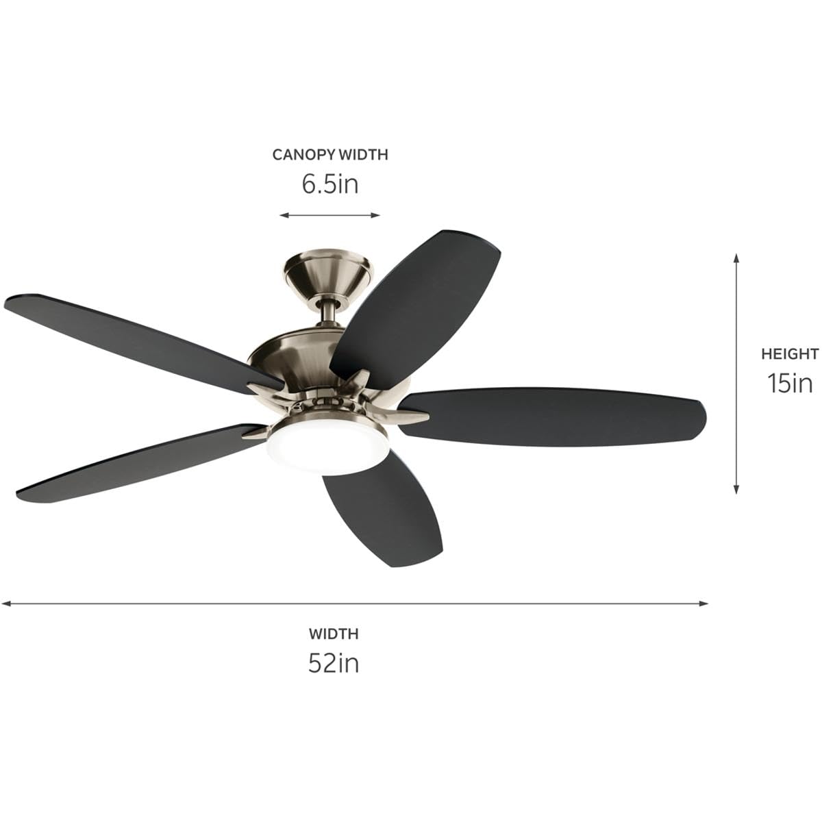 Kichler 52 Inch Modern Ceiling Fan with LED Light - Energy Efficient Indoor Cooling for Living Room, Bedroom & Office