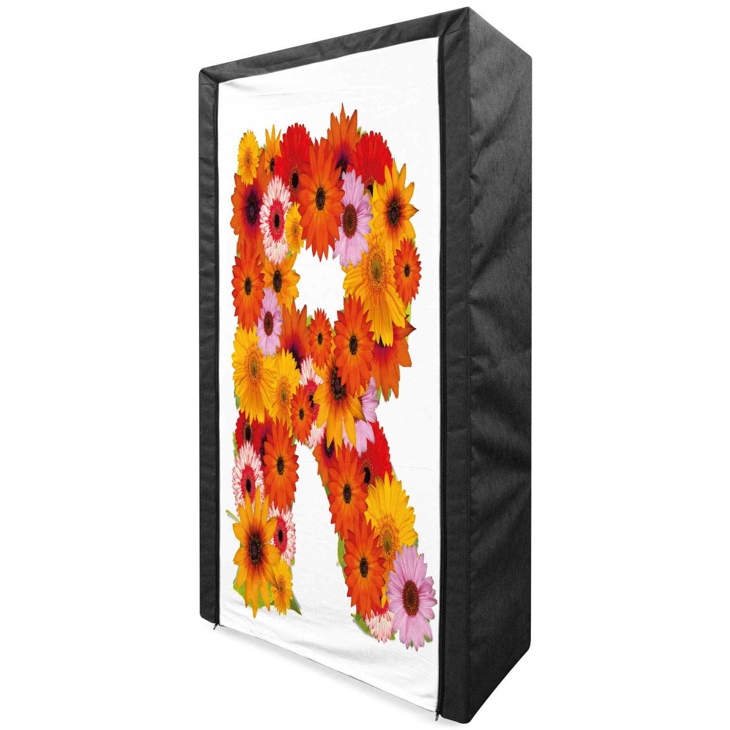 Ambesonne Letter R Fabric Wardrobe - Gerbera Daisy Floral Print Clothing Organizer with Shelves, 33.5 Inch Portable Closet for Bedroom, Dorm, Nursery & Travel Storage | Multicolor Spring Bouquet Design