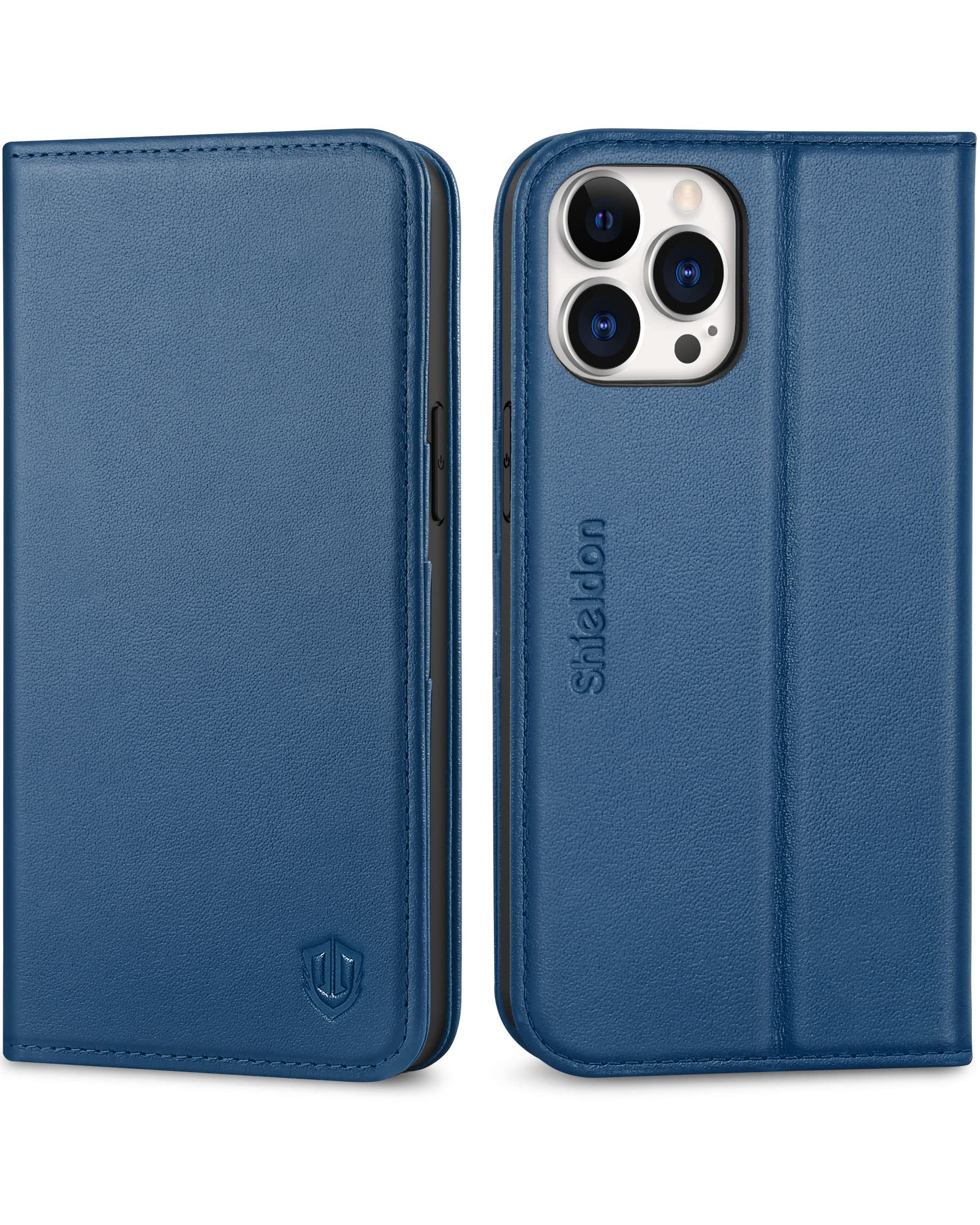 Premium SHIELDON Genuine Leather Wallet Case for iPhone 12 Pro Max (6.7 Inch) - RFID Blocking, Magnetic Folio with Kickstand & Card Holder - Royal Blue | Perfect for Business Travel, Daily Commute & Secure Contactless Payments