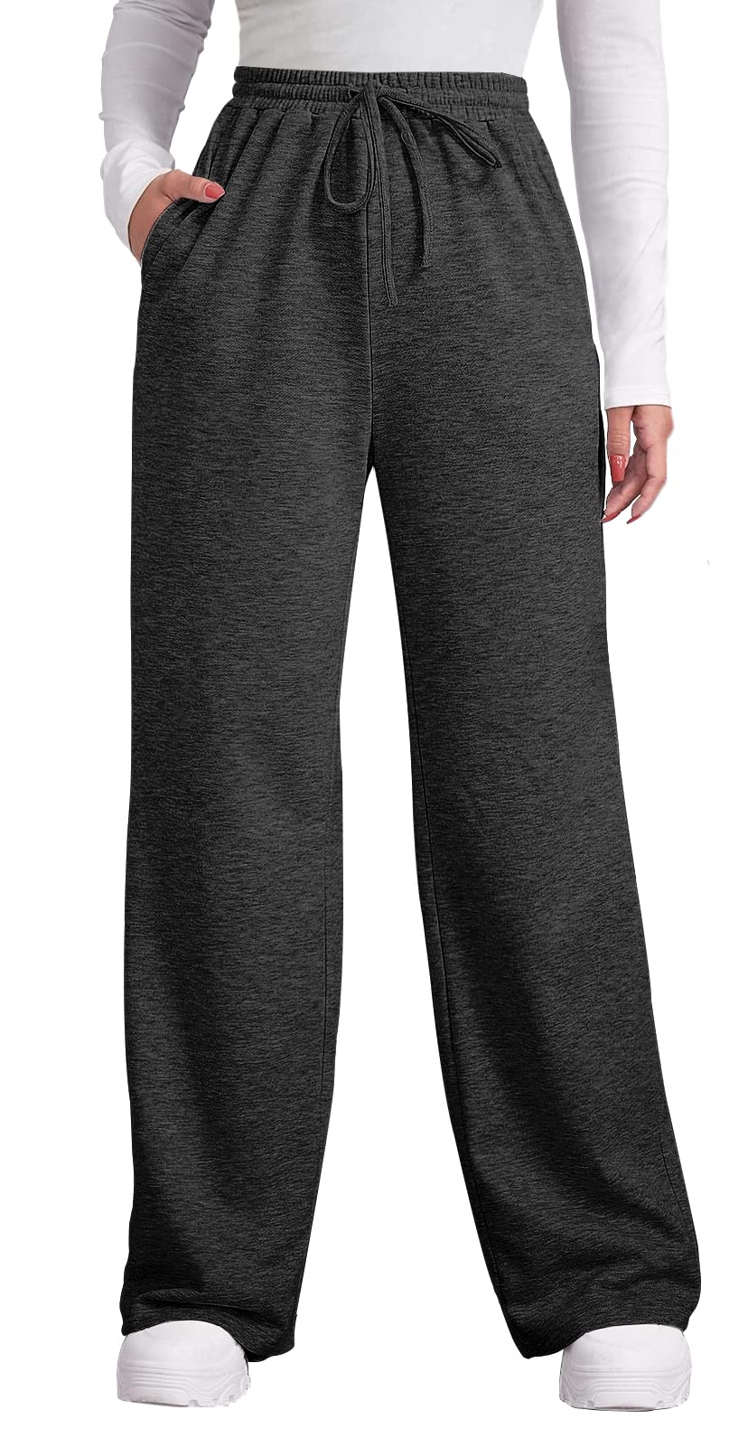 OFEEFAN Women's Casual Fall & Winter Sweatpants with Pockets - Elastic Waist Wide Leg Lounge Pants with Drawstring (Sizes S-XXL) - Perfect for Home, Workout, and Everyday Wear