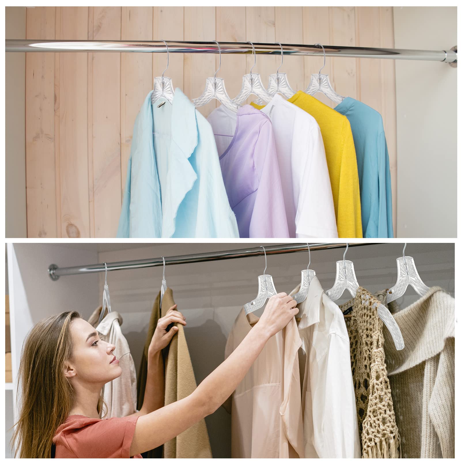 Roowest 40 Pack Clear Plastic Hangers - Thick Acrylic Crystal Cut Non-Slip Closet Hangers for Coats, Dresses, Suits, Shirts & Jackets | Space Saving & Durable | Perfect for Home, Closet Organization & Retail Stores