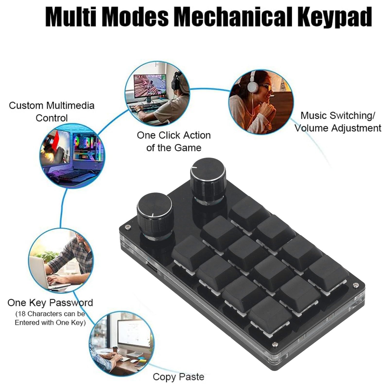 DEWIN 12-Key Macro Mechanical Gaming Keyboard with Red Switches - Programmable Wired Keyboard for PC, Windows, Linux & Mac OS X - Perfect for Gaming, Coding & Live Streaming