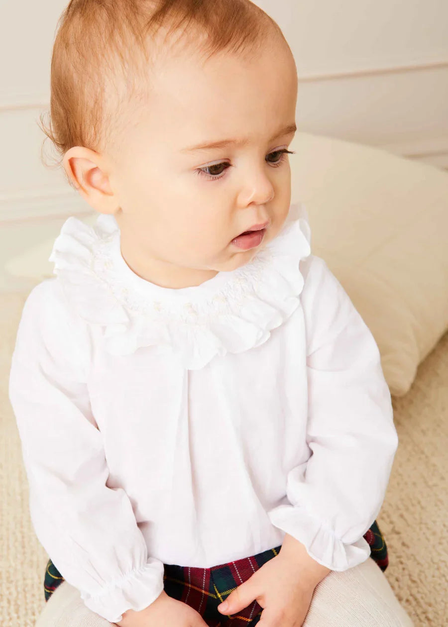 Traditional Hand Smocked Off White Baby Blouse for 0-12 Months - Perfect for Christenings, Photoshoots & Special Occasions