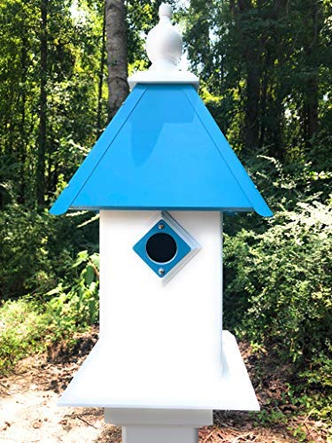 Lagoon Blue Classic Bluebird House - Handcrafted Wooden Birdhouse for Outdoor Garden Decor - Attract Bluebirds & Enhance Your Backyard Wildlife