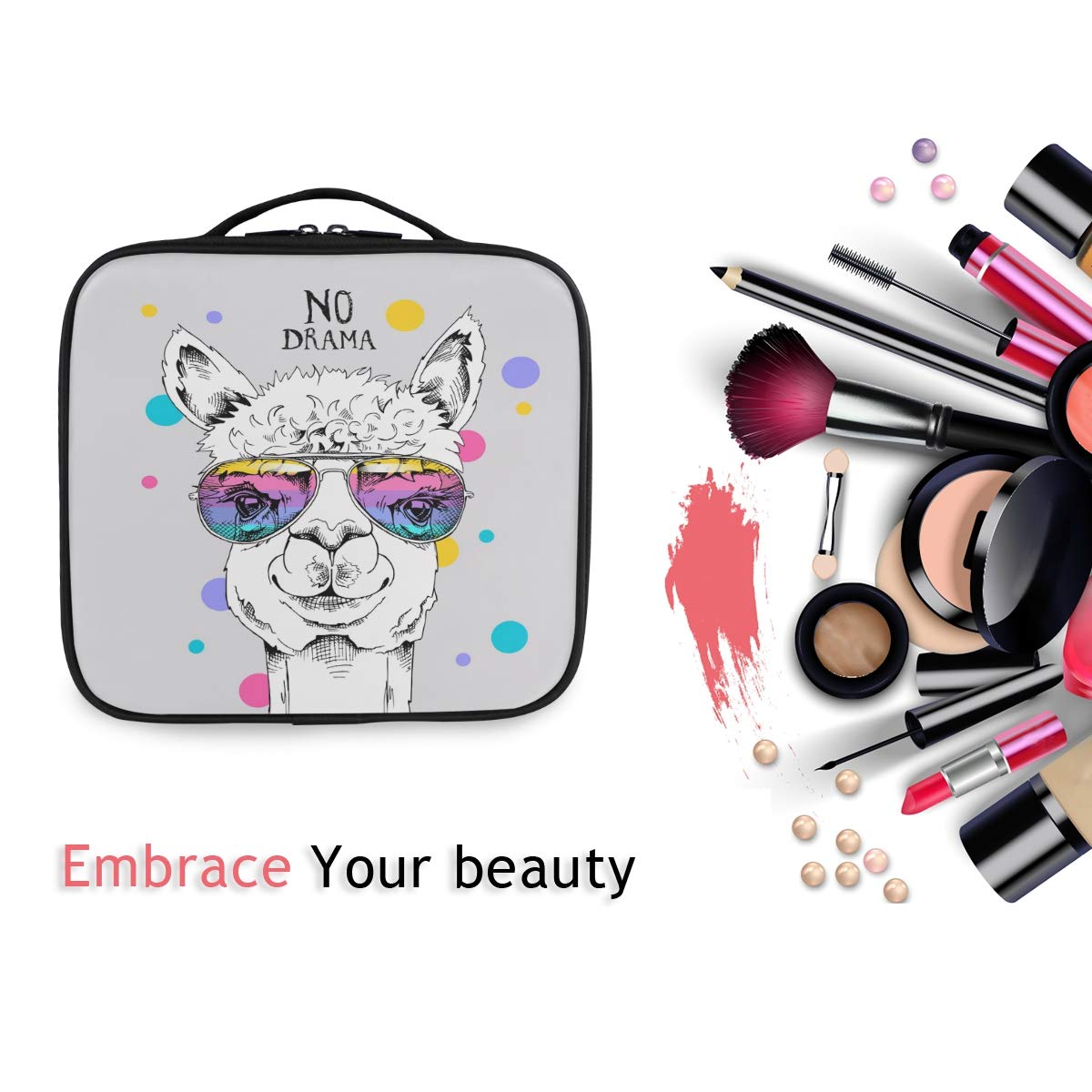 VIKKO Funny Llama Makeup Bag - Waterproof Cosmetic & Toiletry Travel Organizer Case for Women, Girls | Perfect for Travel, Gym, Beach & Daily Use