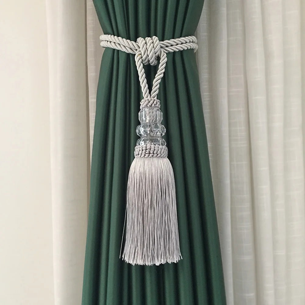 Kara Hanging Crystal Ball Tassel TieBack - Elegant Window Curtain Holder for Home Decor, Bedroom & Living Room