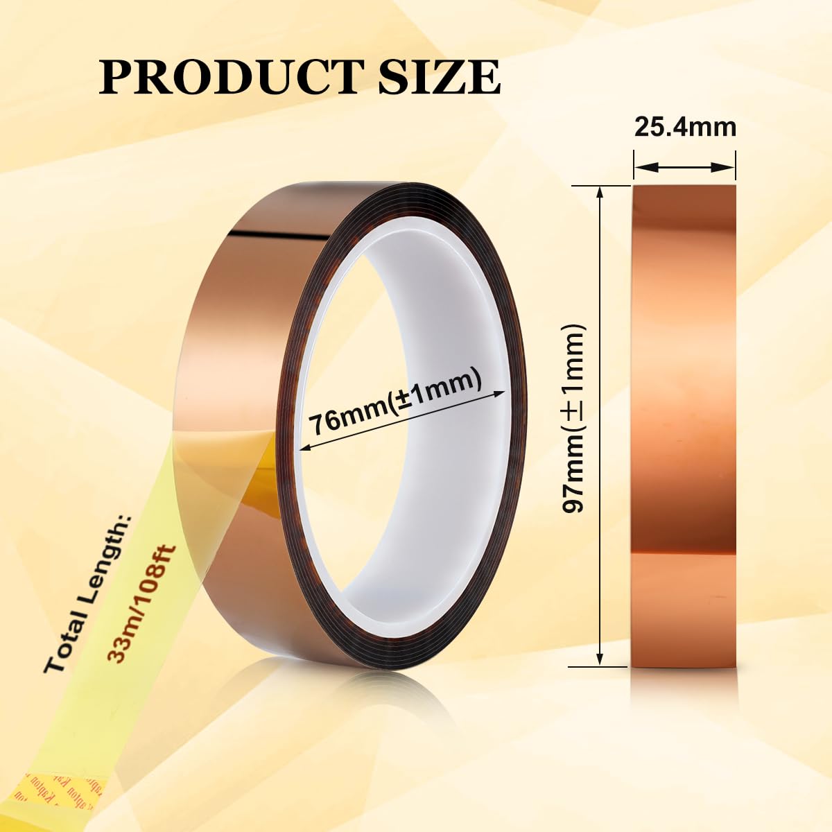 High Temperature Polyimide Film Adhesive Tape - 1 inch (25.4mm) x 36 Yards - No Residue Heat Resistant Tape for Sublimation, Masking, 3D Printing, Electronics & Soldering | Perfect for DIY Crafts, Industrial Use & High Heat Applications