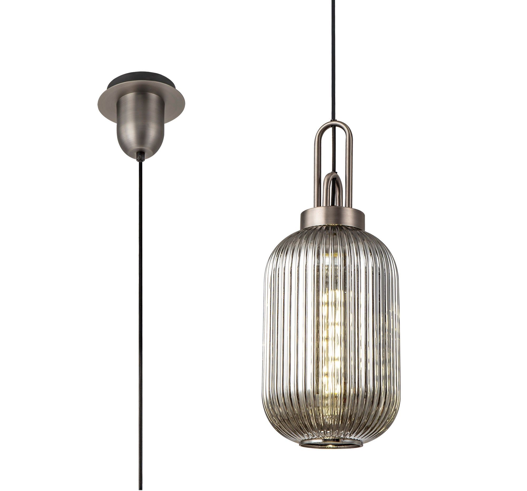 Stylish Cadiz 1-Light Pendant Light with 20cm Tubular Ribbed Glass Shade - E27 Socket, IP20 Rated, Multiple Color Options - Perfect for Kitchen Island, Dining Room, or Entryway Lighting