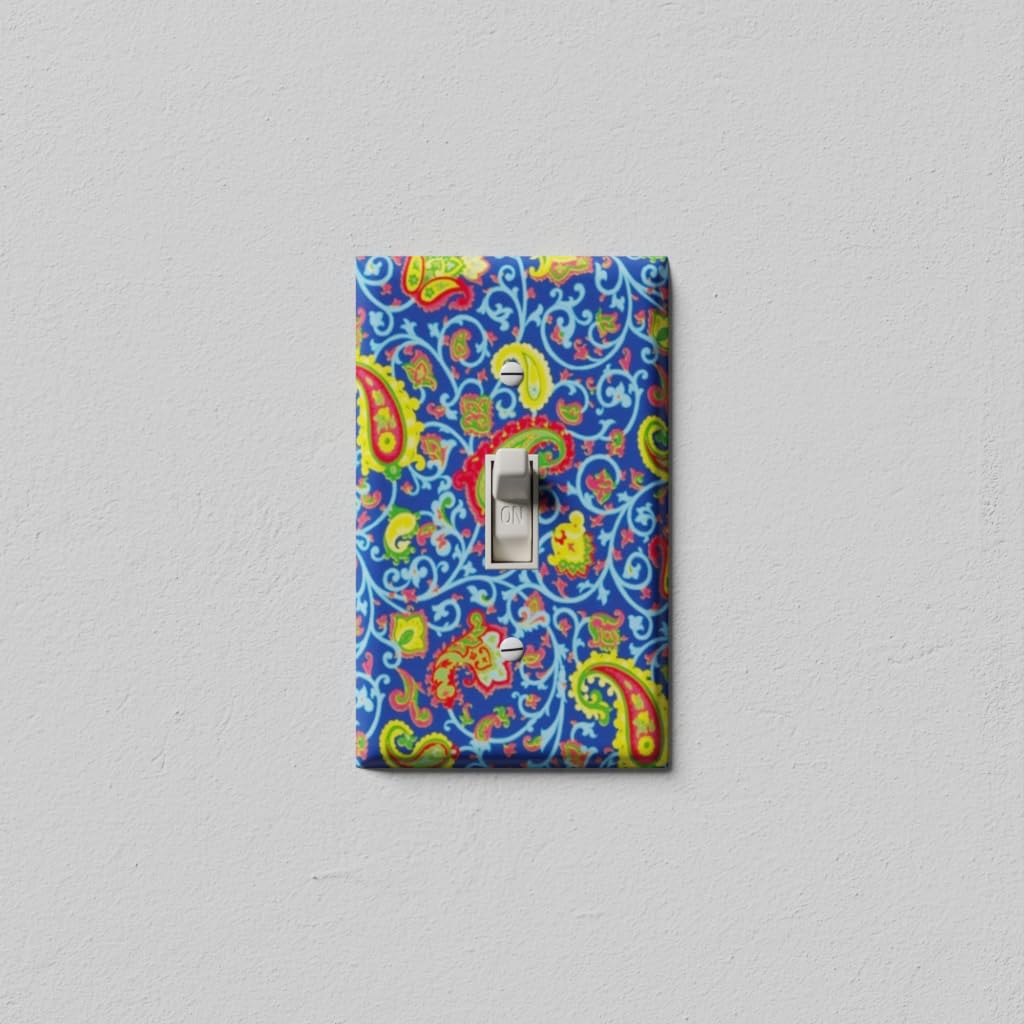 Blue Yellow Paisley Light Switch Cover - Single Toggle Wall Plate for Home Decor