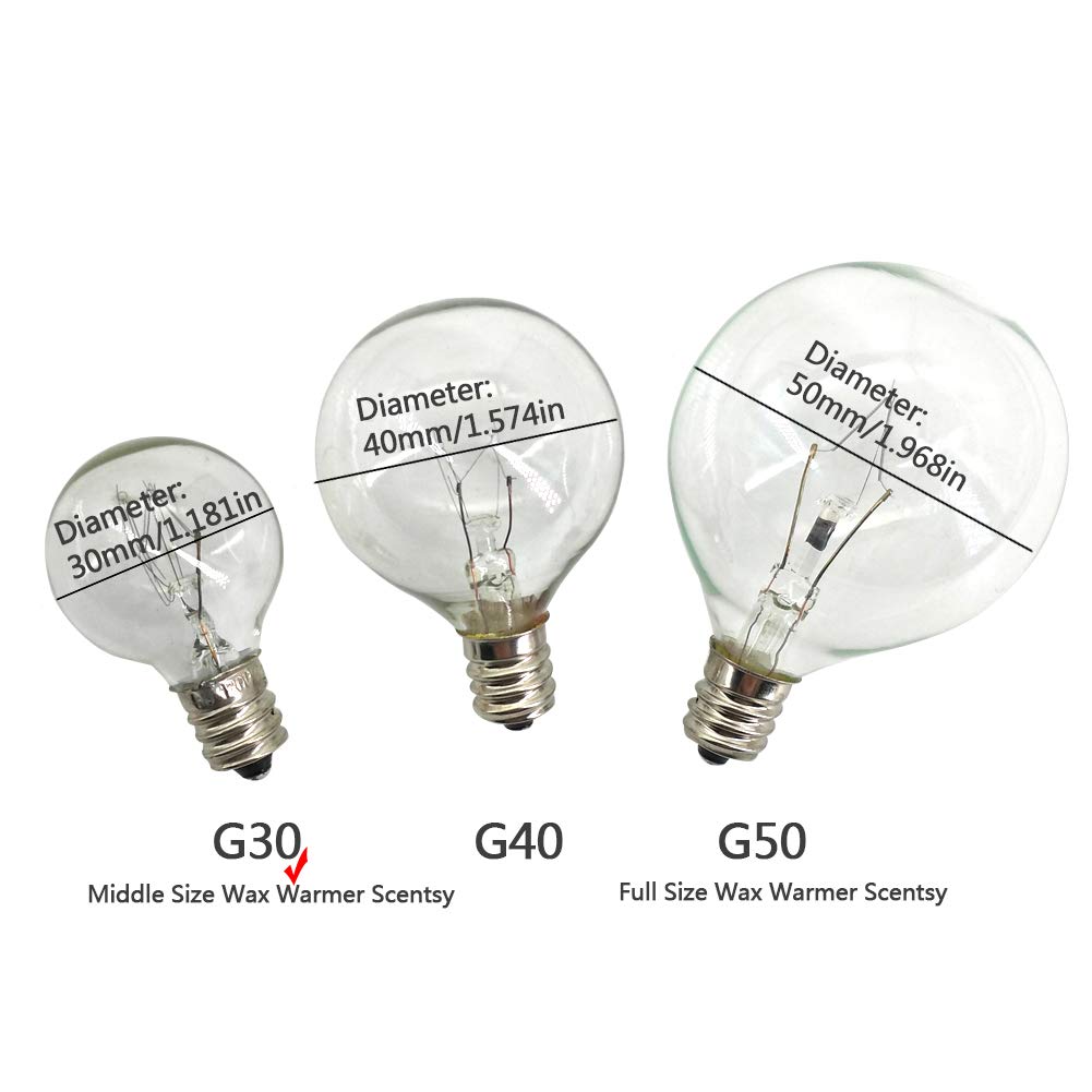 6 Pack 20W G30 E12 Candelabra Base Wax Warmer Bulbs - Clear Incandescent Light Bulbs for Medium Scentsy Warmers & Candle Wax Warmers - Long Lasting Lifespan - Perfect for Home, Office & Spa Aromatherapy