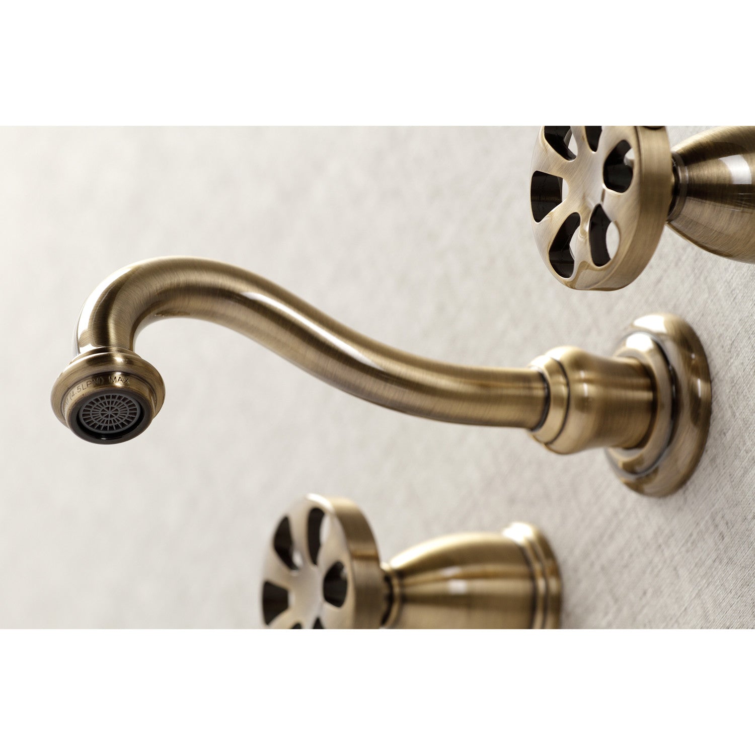 Belknap KS3123RX Double Handle 3 Hole Wall Mount Bathroom Faucet in Antique Brass - Perfect for Vintage Style Bathrooms and Powder Rooms