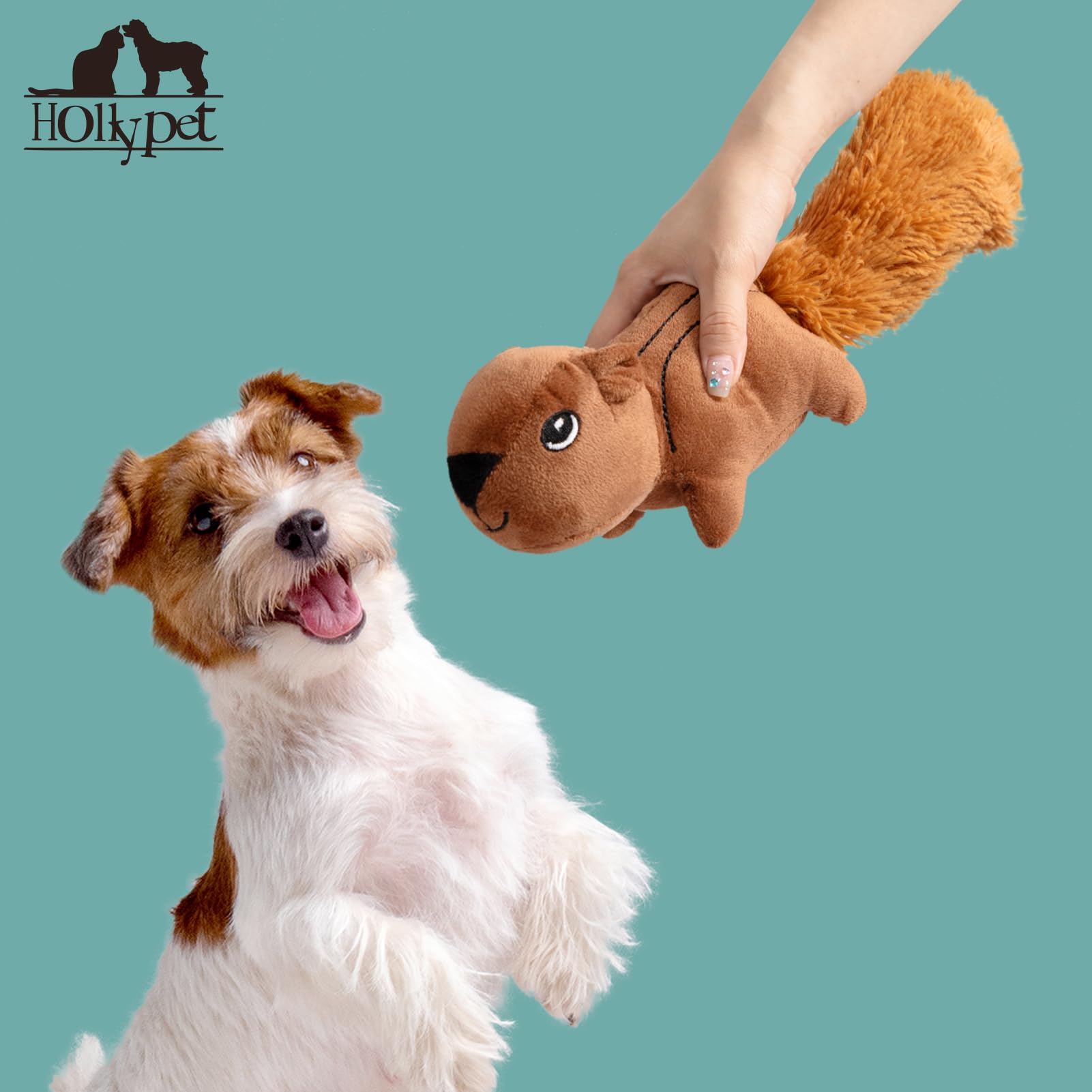 Hollypet Squeaky Plush Dog Toys - Durable Chew Toys for Small, Medium & Large Breed Dogs, Cute Squirrel Design Puppy Toy for Aggressive Chewers | Perfect for Indoor Play, Training Rewards & Teething Puppies