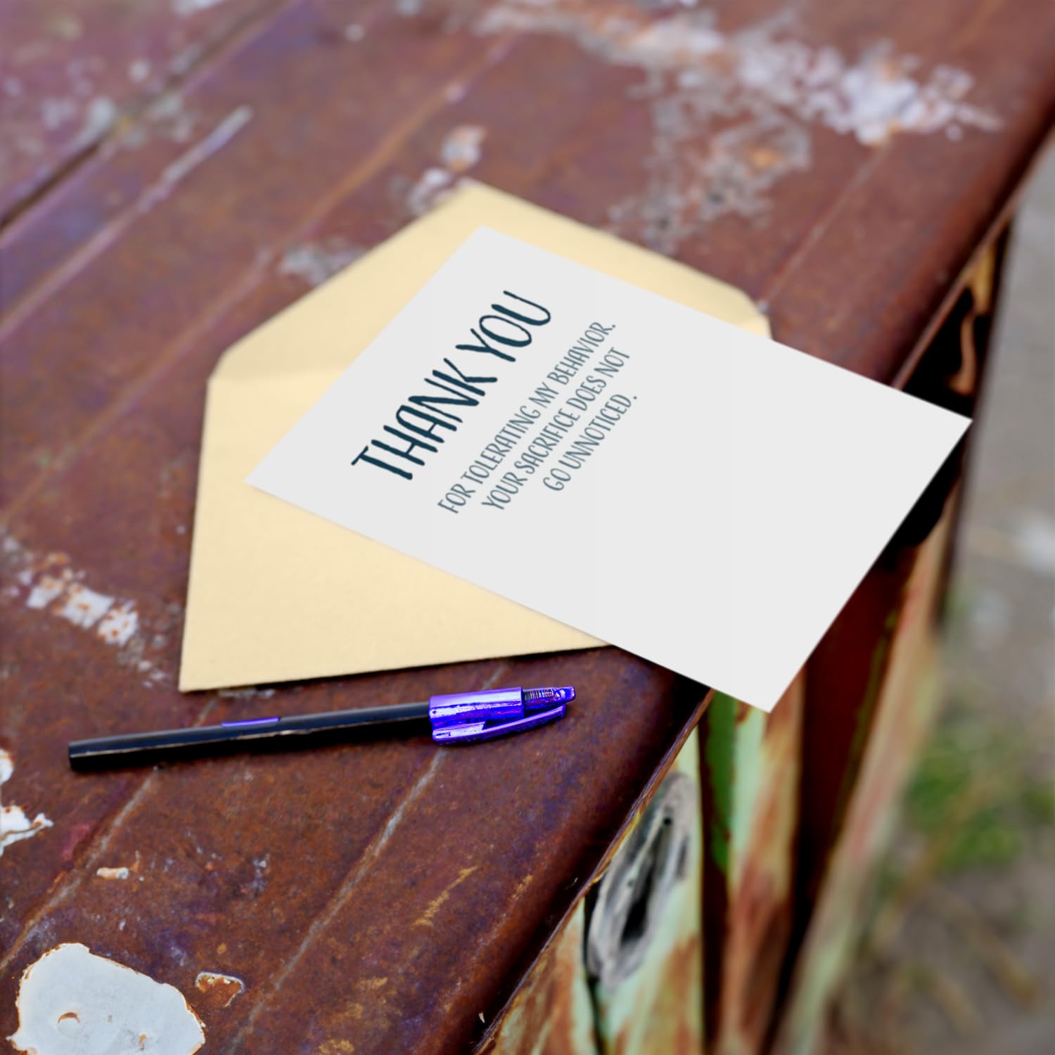 Funny Thank You Card with Envelope - Blank Inside, 4.25x5.5, Appreciation Card for Tolerating My Behavior, Your Sacrifice Noticed - Perfect for Coworkers, Friends, and Family
