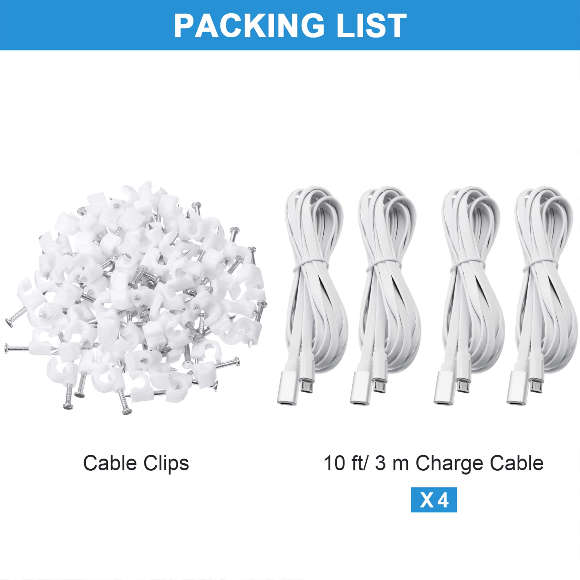 Sumind 4-Pack 10ft Micro USB Extension Cable - for Wireless Security Cameras & Charging