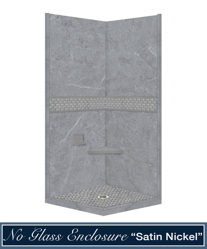 Grio Marble Jewel Corner Shower Enclosure Kit - Waterproof Bathroom Shower Screen with Tempered Glass for Modern Home & Spa Luxury