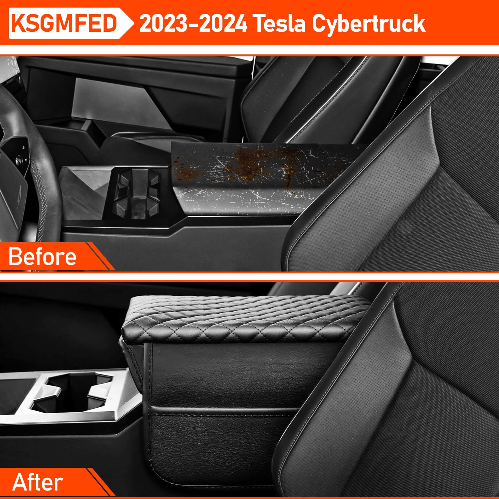 Premium Leather Console Armrest Cover with Side Pockets for Tesla Cybertruck 2023-2024 - Anti-Scratch Protector & Interior Accessory for Comfortable Driving Experience