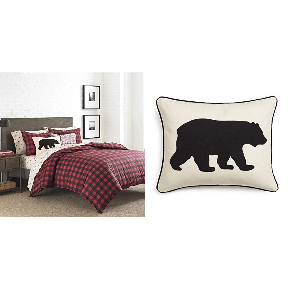 Eddie Bauer Mountain Plaid Comforter Set with Bear Pillow - Cozy Flannel Bedding for Winter Cabin & Lodge Decor - Perfect for Cold Weather Retreats and Rustic Home Styling