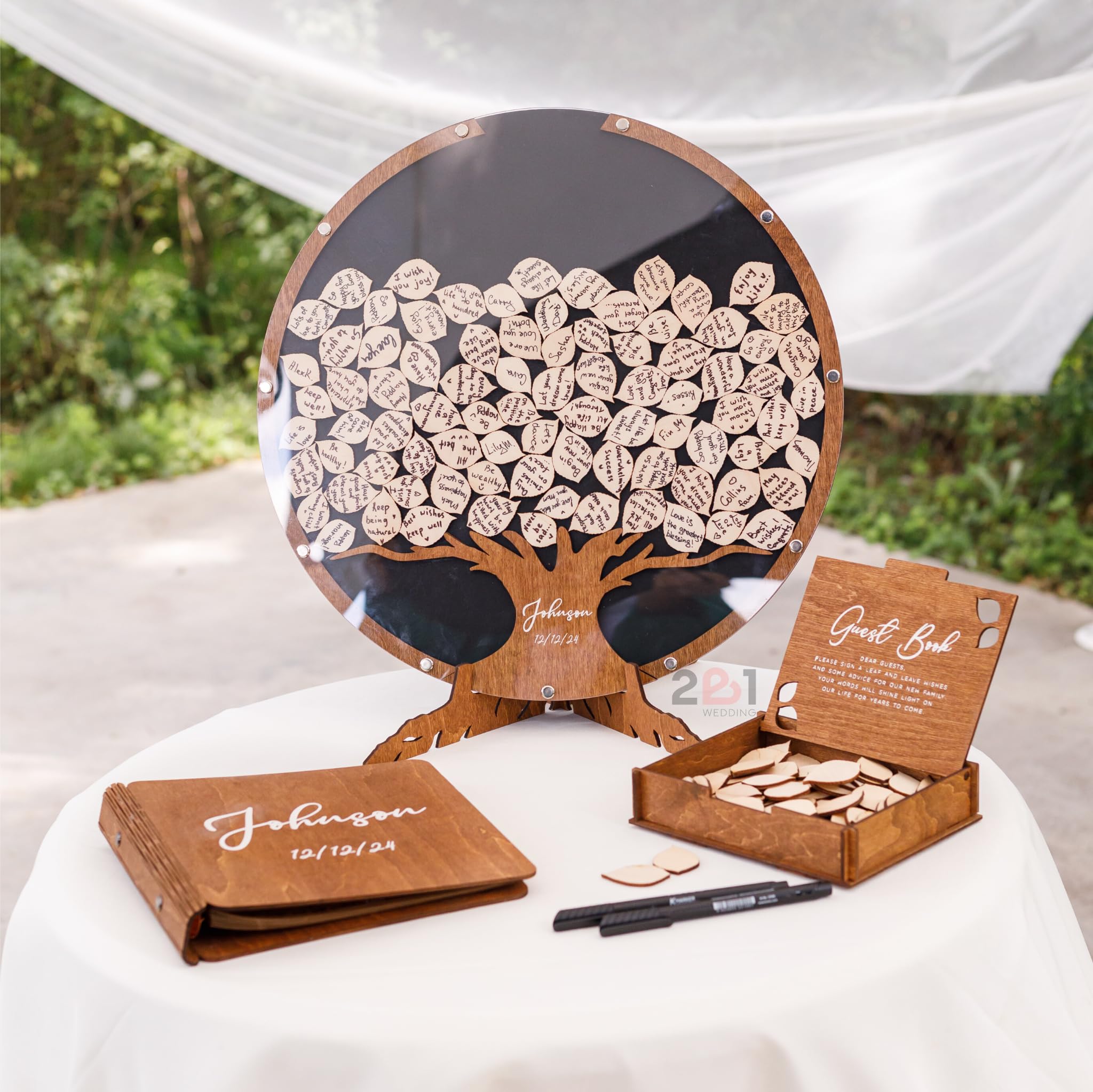 Personalized Rustic Wedding Guest Book Alternative - Unique Three-Shaped Guest Sign-In Book for Ceremony, Bridal Shower & Party Decor (Indoor/Outdoor Use) - Perfect for Barn, Beach & Garden Weddings