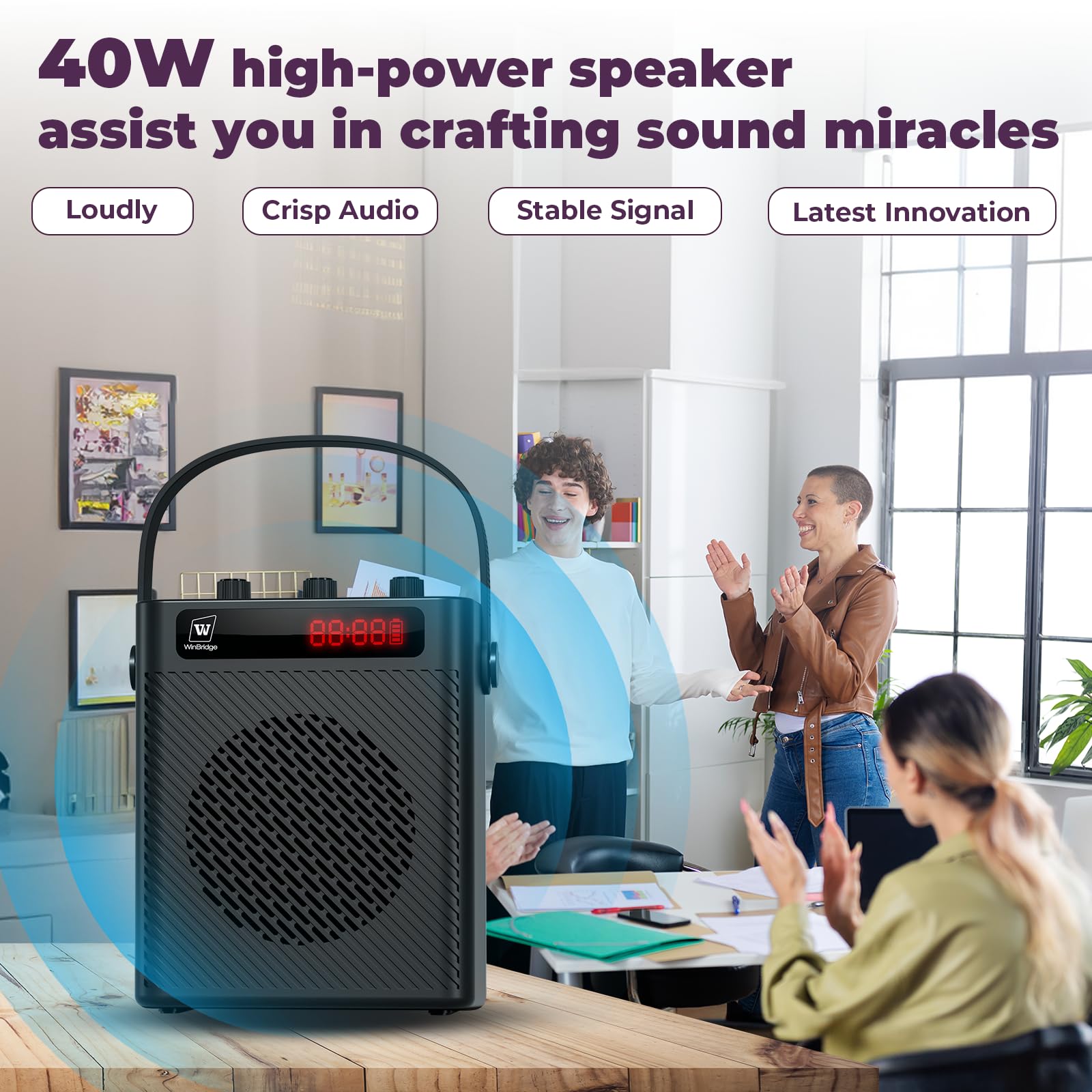 Bluetooth 5.3 Wireless Voice Amplifier with 2 Wireless Mics - 40W Portable Rechargeable PA Speaker System for Teachers, Presenters, Tour Guides - Perfect for Classrooms, Outdoor Events & Public Speaking