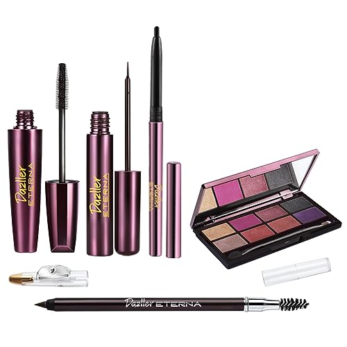 Dazller Eterna Allure 5-in-1 Smudge Proof Eye Makeup Kit - Waterproof Kajal, Eyeliner, Mascara, Eyebrow Pencil & Eyeshadow Palette - Perfect for Everyday Wear, Party & Special Occasions