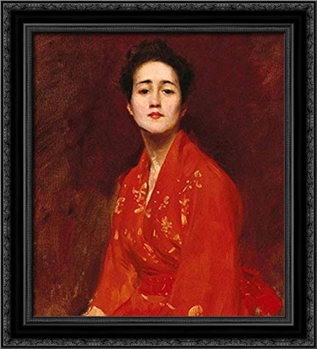 William Merritt Chase Japanese Girl Painting - 20x22 Black Ornate Wood Framed Canvas Art - Vintage Home Decor & Office Wall Art