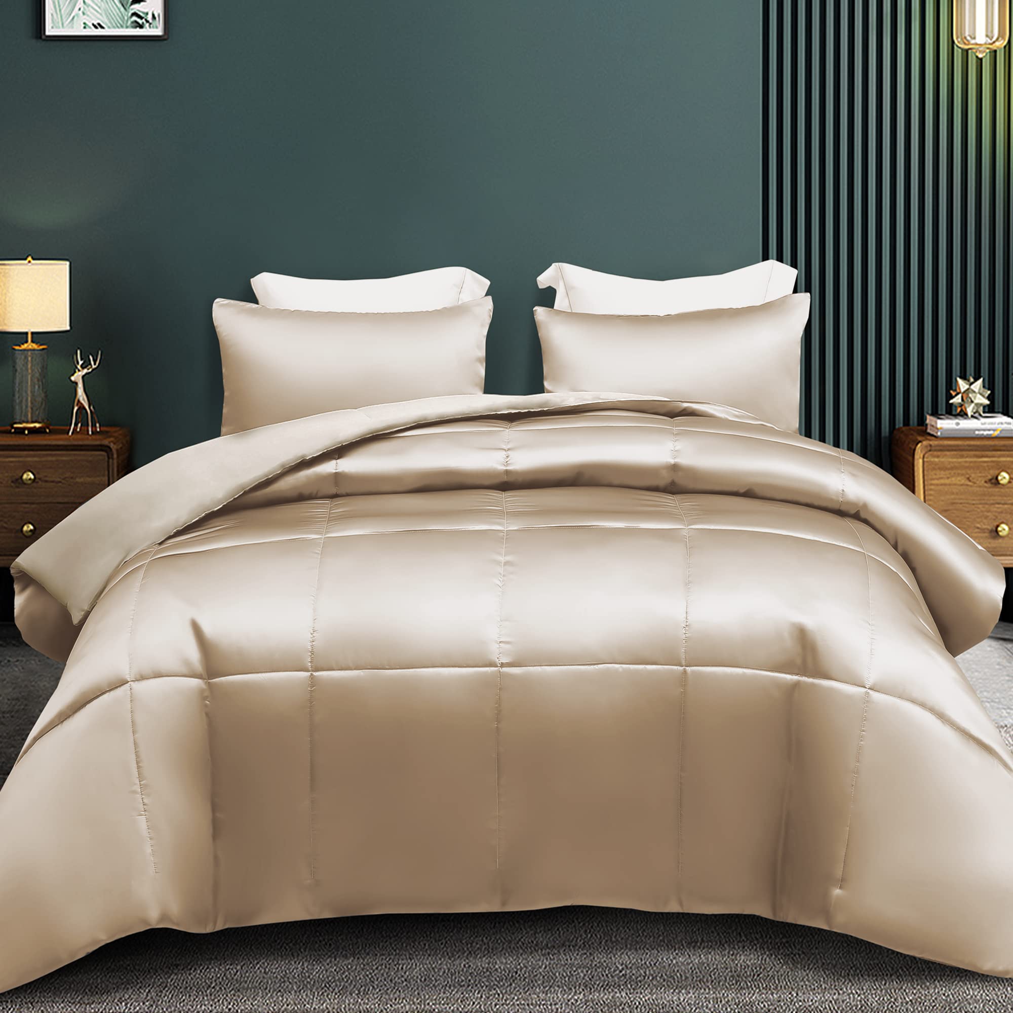 Whale Flotilla Reversible Silk Comforter Set - Queen Size, 3-Piece Satin Bedding with Pillowcases for All Seasons | Luxury Home Decor