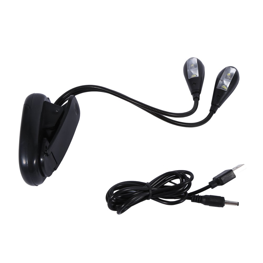 Dual Head LED USB Rechargeable Book Light - Clip On Reading Lamp for Music Stand & Bedtime Reading - Perfect for Musicians, Students & Night Readers