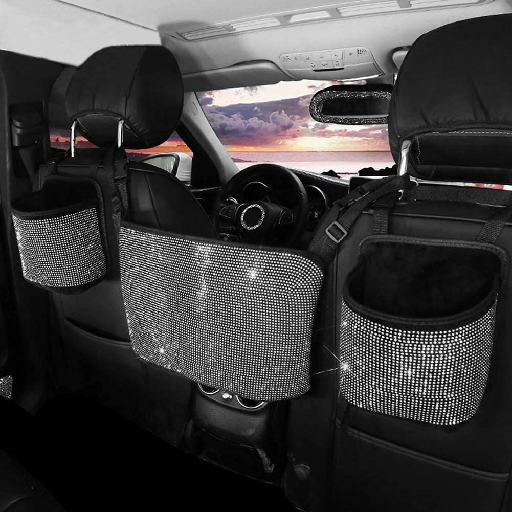 Car Organizer for Women - Seat Back Storage Net Purse Holder, Road Trip Essentials, Gift for Mom - Birthday Present Ideas - Perfect for Travel, Commuting & Daily Errands (White)