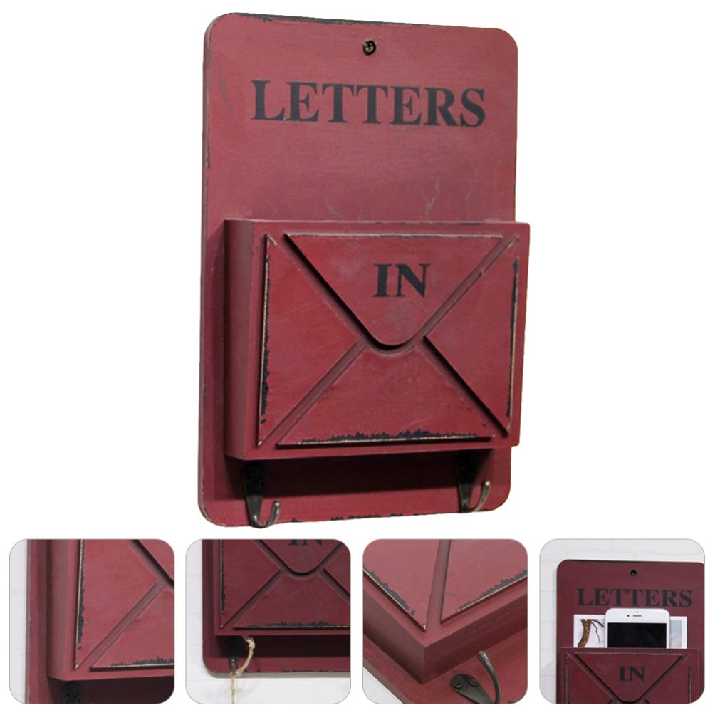 Vintage Metal Mail Rack with Key Hooks - Wall Hanging Shelf for Entryway & Makeup Storage