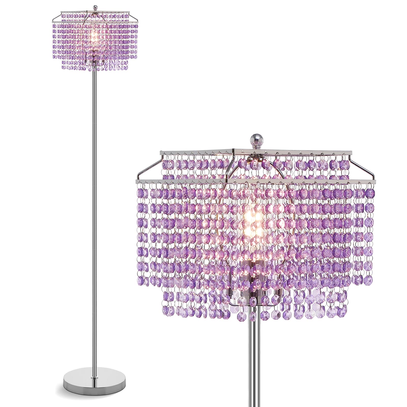 Crystal Table Lamp with USB Ports & Floor Lamp Set of 2 - Modern Lighting for Living Room, Bedroom, Office (Purple) | Elegant Home Decor & Workspace Lighting Solution