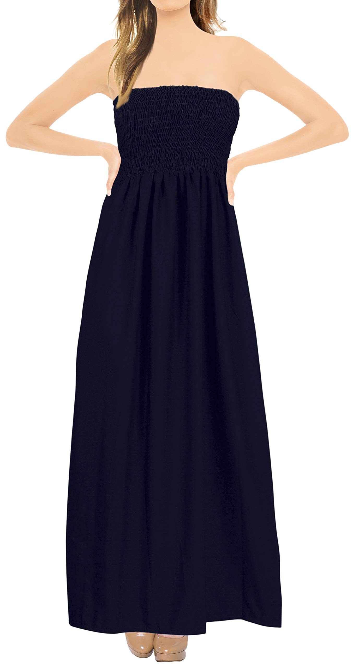 LA LEELA Women's Tube Maxi Dress - Solid Color Smock Style Casual Summer Dress for Beach, Vacation & Everyday Wear