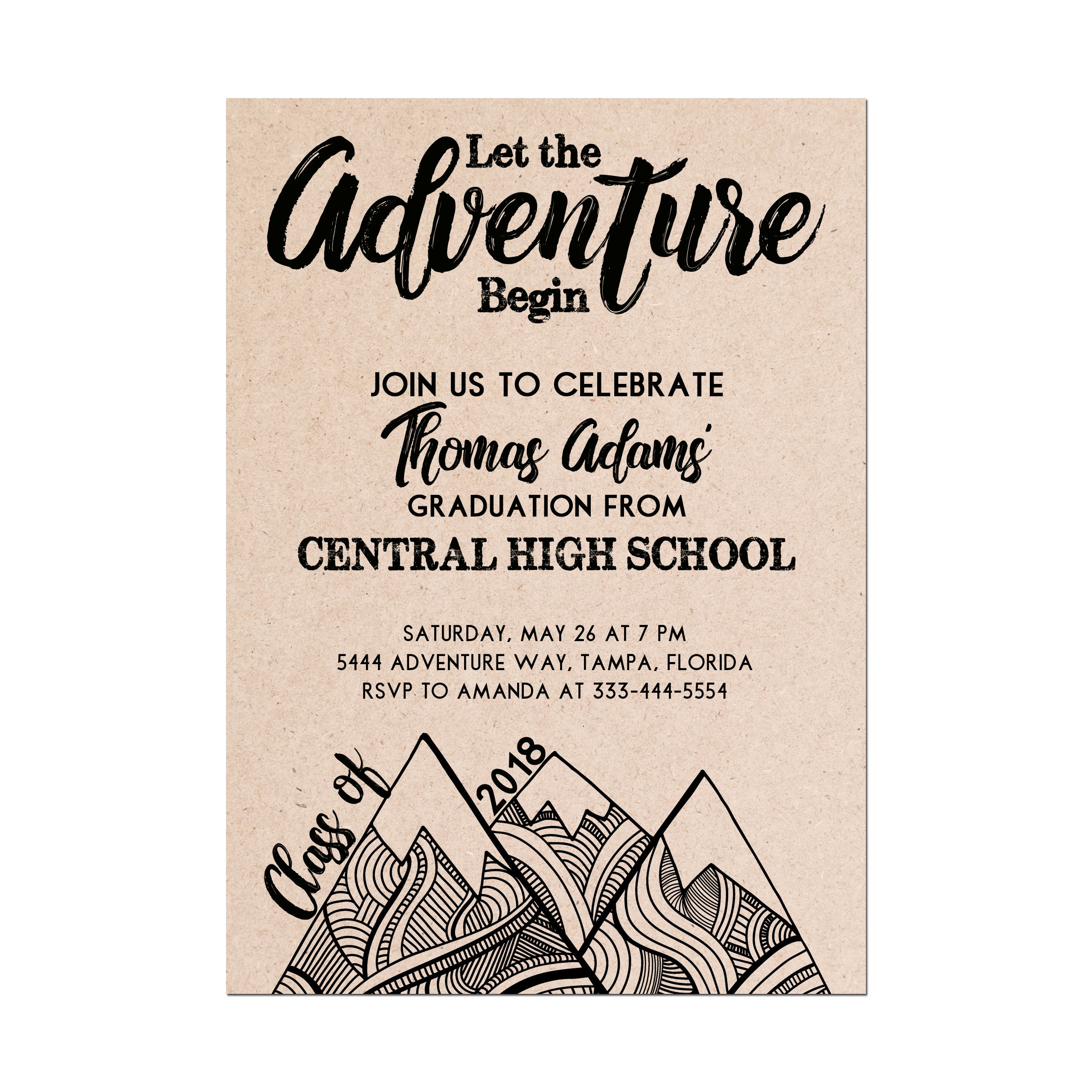 Adventure Mountains Graduation Invitations - Set of 10 Printed Cards for College & High School Graduation Ceremonies - Perfect for Commencement Parties & Academic Celebrations