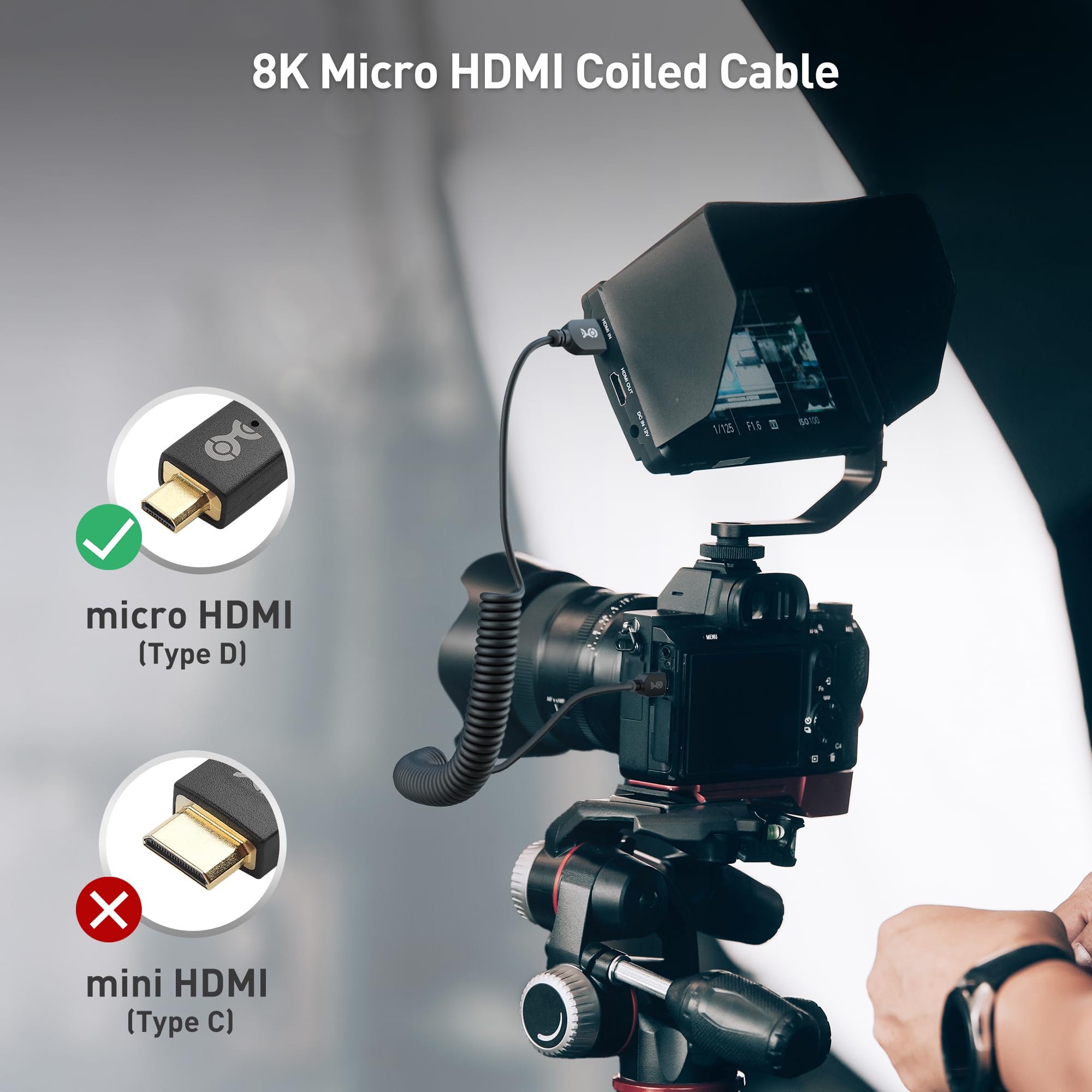Cable Matters 48Gbps 8K Micro HDMI Coiled Cable 1-3ft - Supports 8K@60Hz, 4K@240Hz & HDR - High Speed Micro HDMI Cable for Laptops, Cameras, DSLRs, Monitors - Perfect for Gaming, Streaming & Professional Video Editing