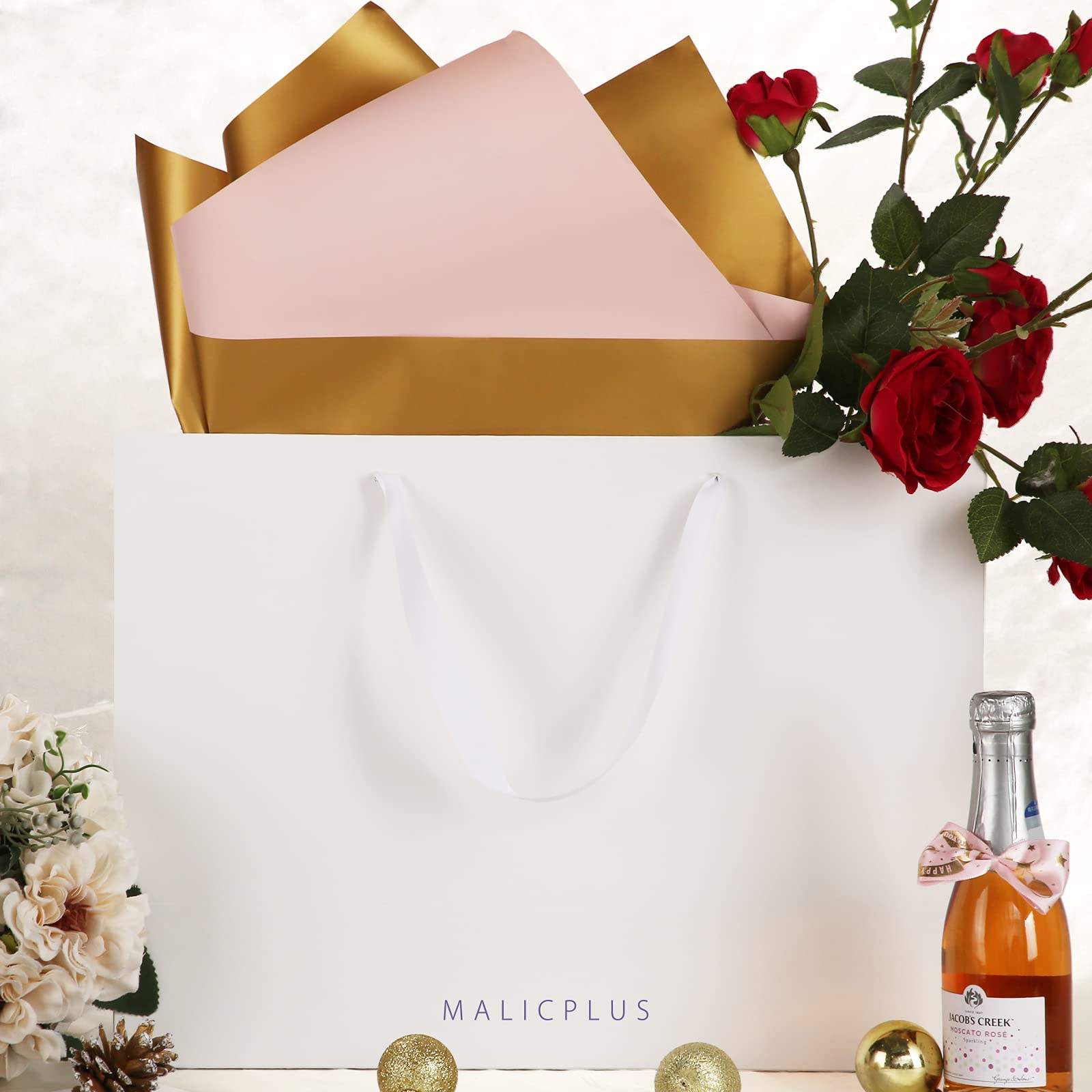 12 Extra Large Gift Bags 16x6x12 Inches - Matte White Party Favor Bags with Sturdy Handles for Christmas, Birthday, Wedding & Baby Shower Gifts (Lattice Texture Design) - Perfect for Corporate Events, Holiday Presents & Special Occasions