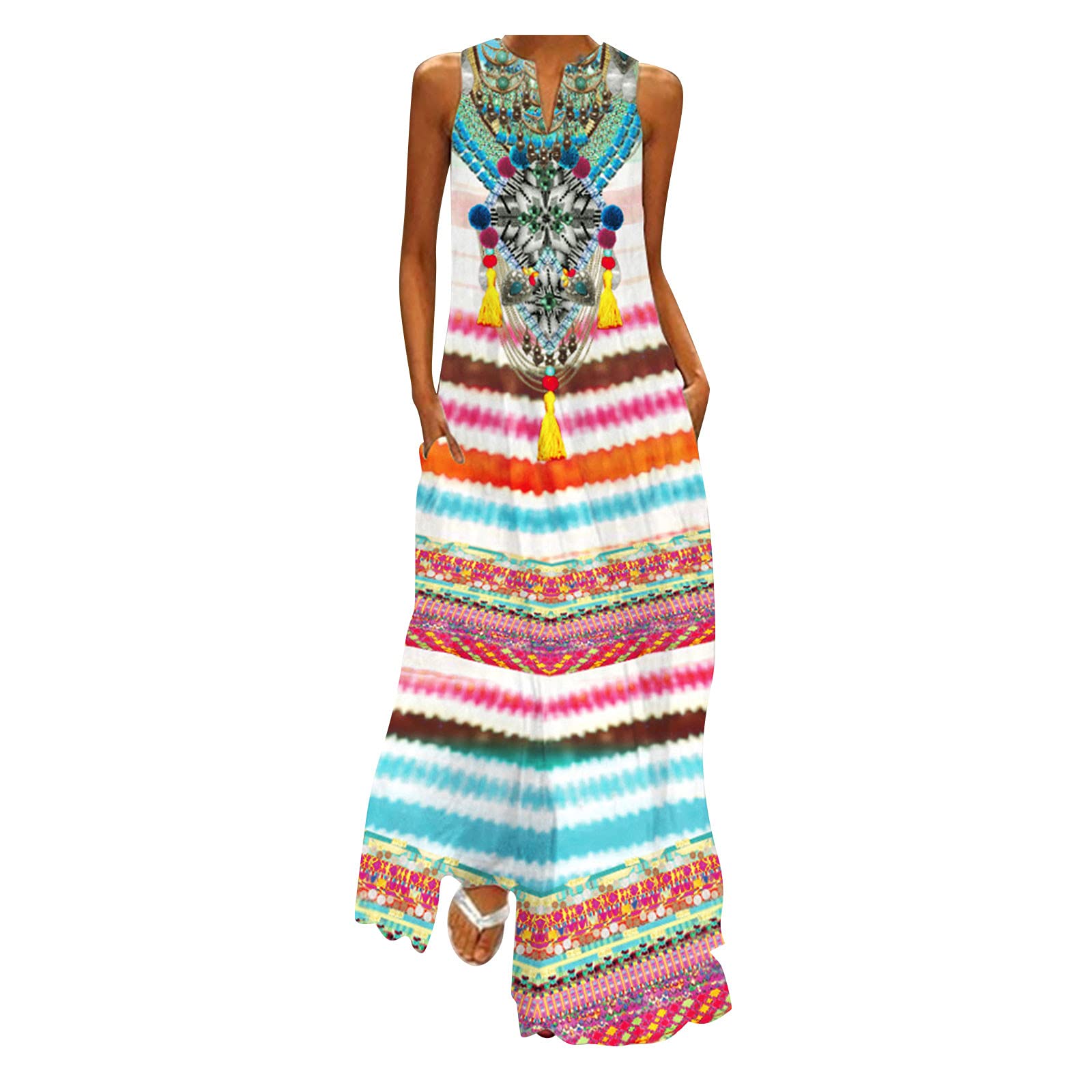 ETHKIA Women's Sexy Summer Dresses 2023 - V-Neck Boho Print Casual Dress for Beach, Vacation & Party Wear | Flowy Midi Dress for Outdoor Activities & Date Nights