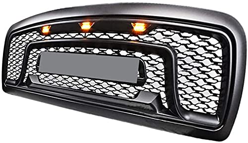 Rebel Style Front Replacement Grill for Ram 1500 2009-2012 | Matte Black Grille Kit with Amber LED Lights & RAM Letter Badge | Truck Accessories Upgrade for Off-Road & Street Customization