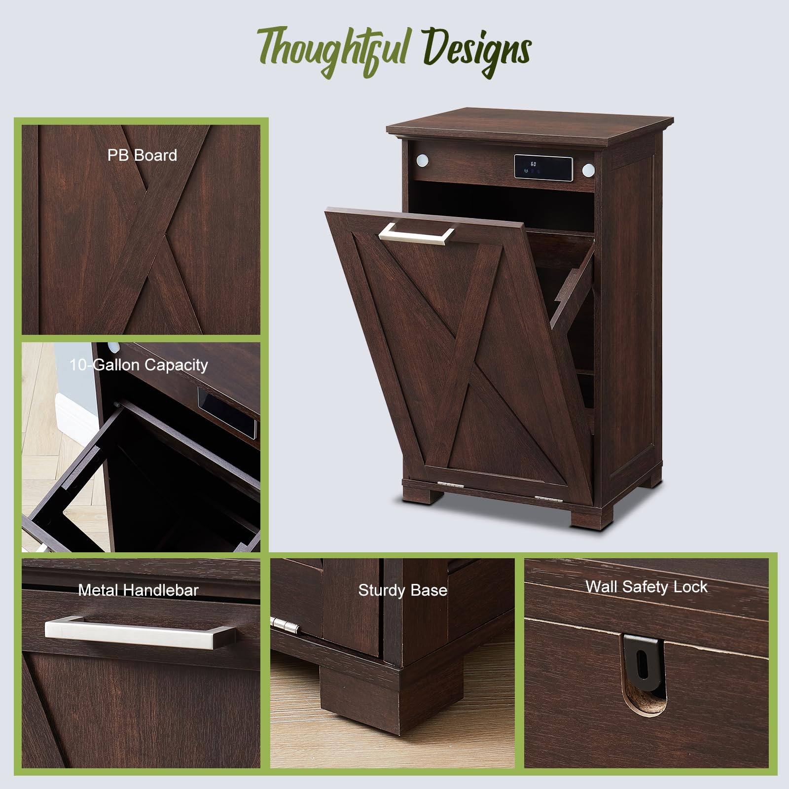 10-Gallon Pull-Out Trash Can Cabinet with Deodorizer - Tilt Out Recycling Garbage Bin with Spacious Wood Top (Espresso) - Perfect for Kitchen, Bedroom, Laundry Room Organization & Waste Management