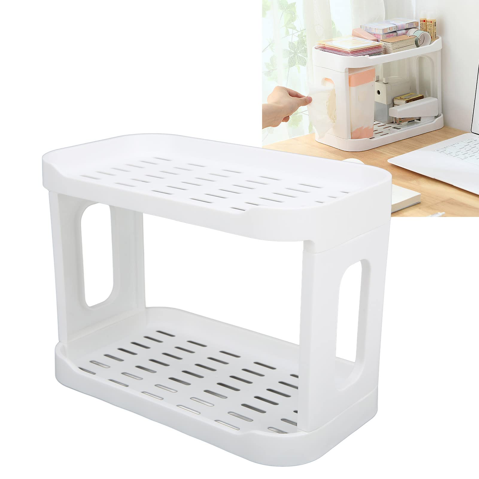 Double Layer Desktop Organizer - Plastic Storage Rack for Cosmetics, Stationery & Bathroom Essentials | Perfect for Office, Dorm Room & Vanity Countertop Organization