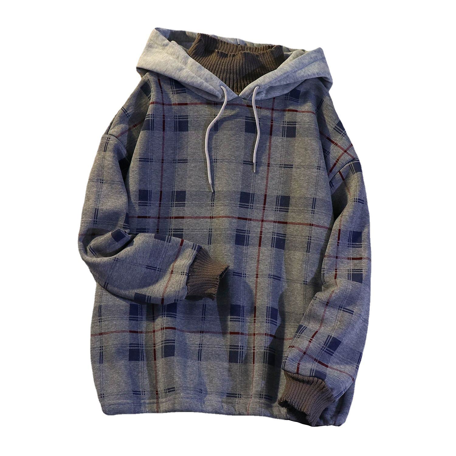 Women's Plaid Fleece Hoodie with Fake Two-Piece Design & Turtle Neck - Korean Style Pullover for Skateboarding & Fall Winter Fashion